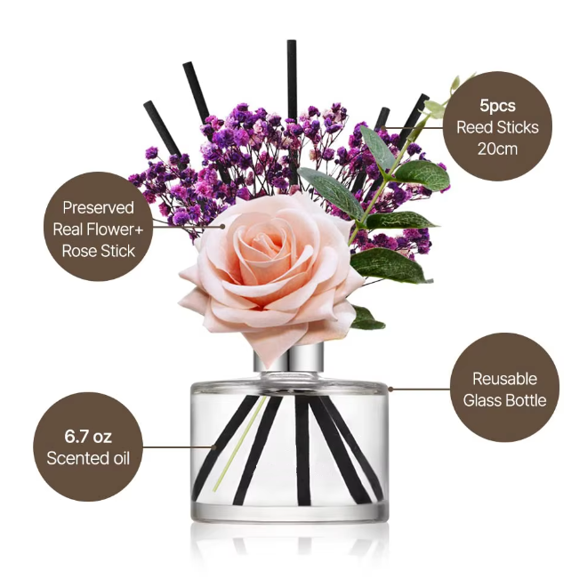 Glass Bottle Breeze Rose Flower Aromatherapy Reed Diffuser