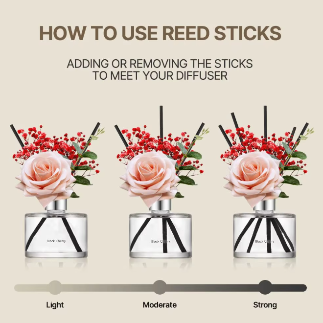 Glass Bottle Breeze Rose Flower Aromatherapy Reed Diffuser